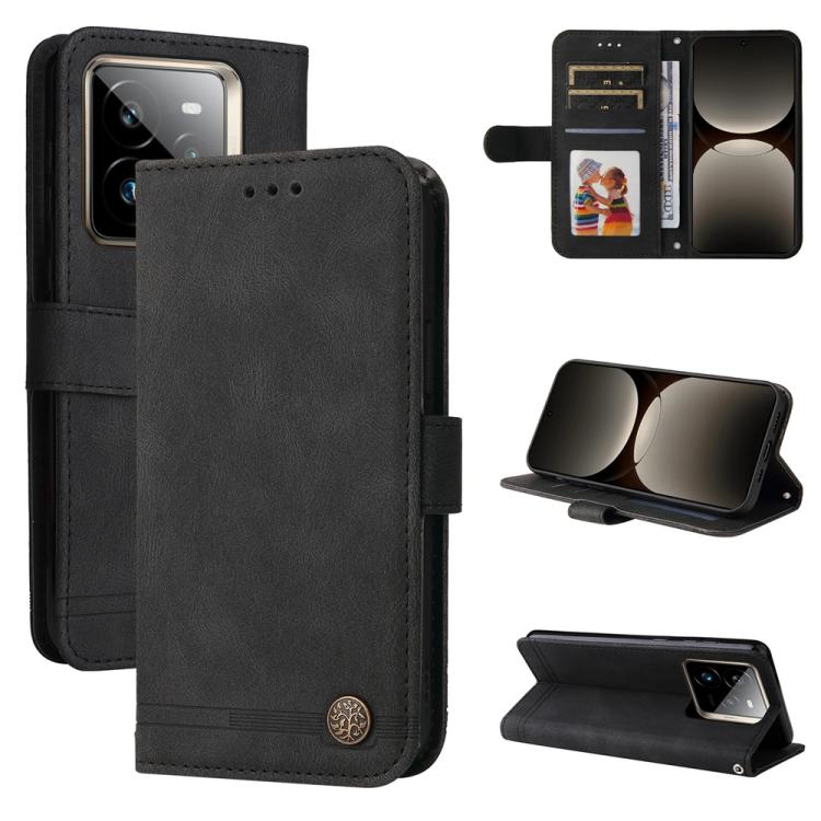 Skin Feel Life Tree Metal Button Leather Phone Case — Red