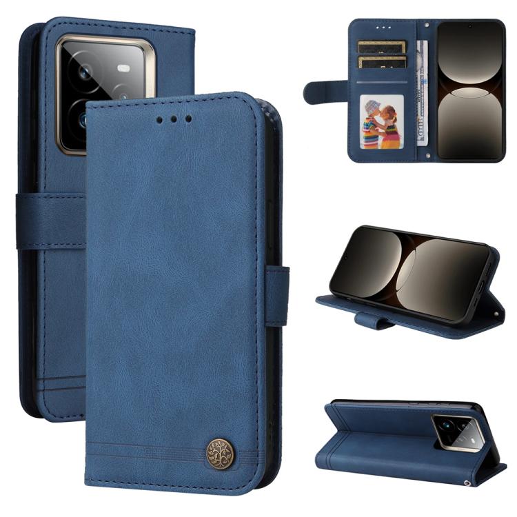 Skin Feel Life Tree Metal Button Leather Phone Case — Purple