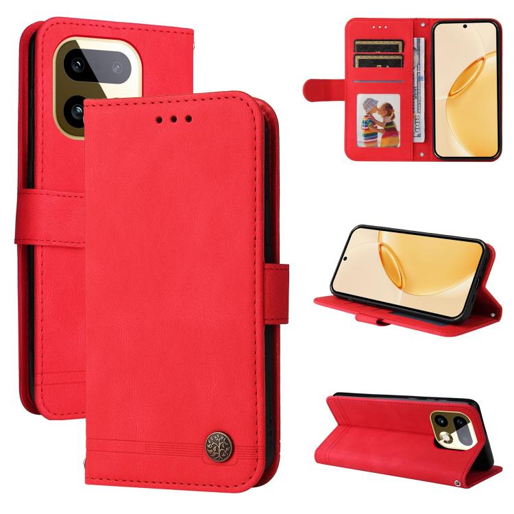 Skin Feel Life Tree Metal Button Leather Phone Case — For Realme 14 Global