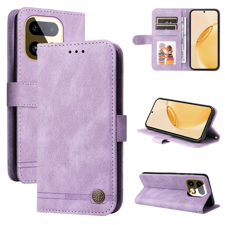 Skin Feel Life Tree Metal Button Leather Phone Case — For Realme 14 Pro+ Global