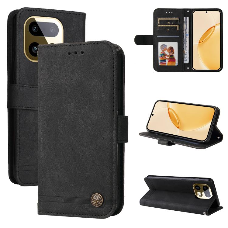Skin Feel Life Tree Metal Button Leather Phone Case — Purple