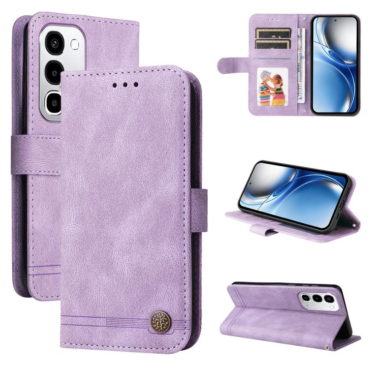 Skin Feel Life Tree Metal Button Leather Phone Case — For Realme 15T 5G