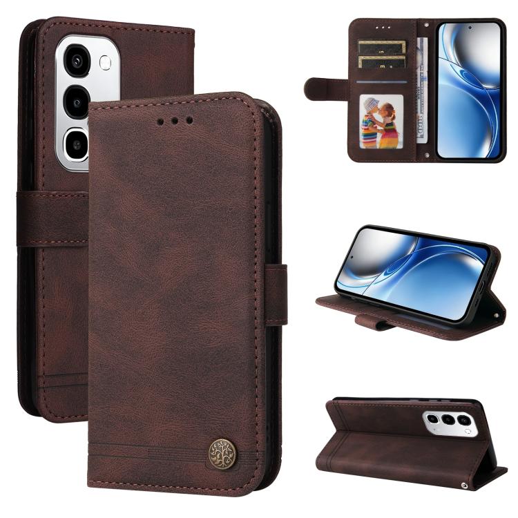 Skin Feel Life Tree Metal Button Leather Phone Case — For Realme Narzo 80 Lite 4G / C71 India