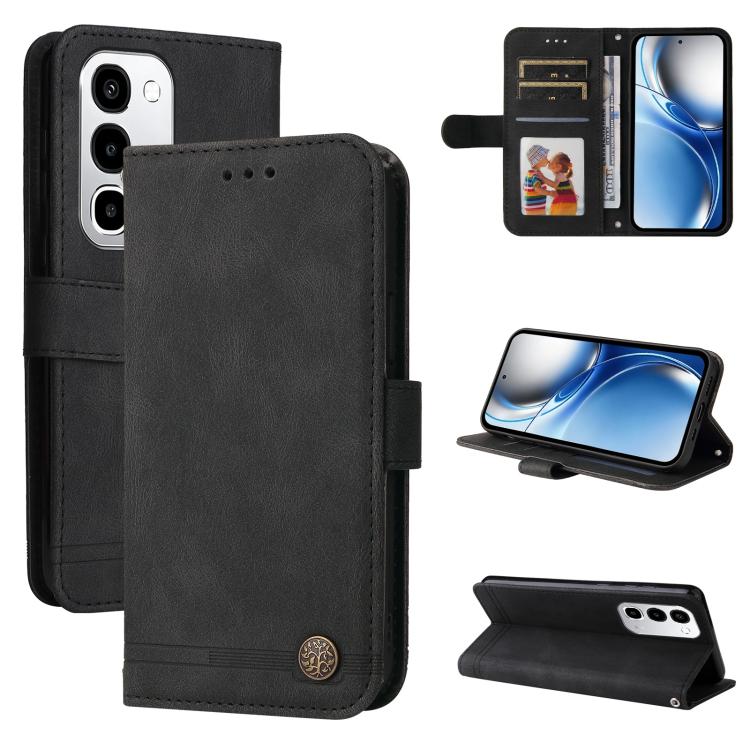 Skin Feel Life Tree Metal Button Leather Phone Case — For Realme 15 5G / Realme 15 Pro 5G