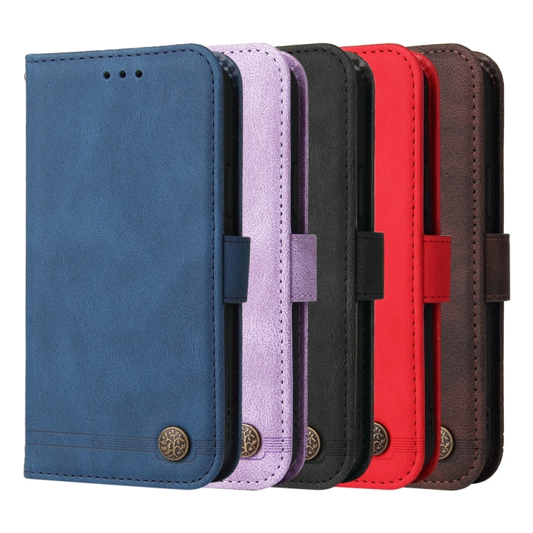 Skin Feel Life Tree Metal Button Leather Phone Case