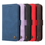 Skin Feel Life Tree Metal Button Leather Phone Case