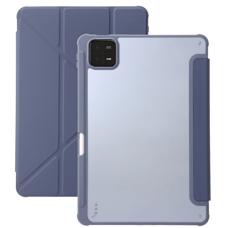 Clear Acrylic Deformation Leather Tablet Case — Dark Blue