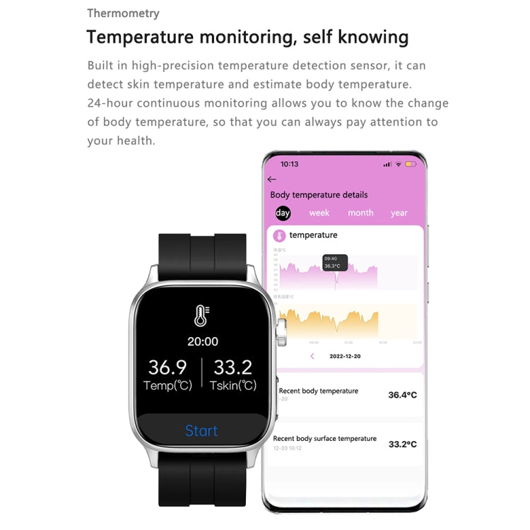 G22 1.85 inch TFT Screen Silicone Band Health Smart Watch, Support Bluetooth Call / Plateau Blood Oxygen / Body Temperature / Arrhythmia / TI Heart Rate Monitoring