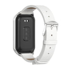 Mijobs Metal Shell Microfiber PU Leather Watch Band — White Silver