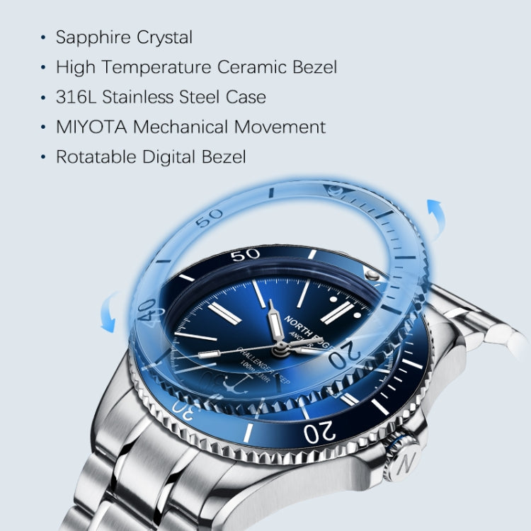 NORTH EDGE ANCHOR Men Outdoor 100m Waterproof Mechanical Watch