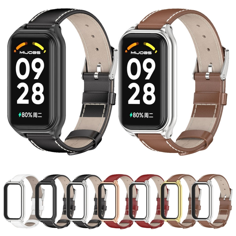 Mijobs Metal Shell Genuine Leather Watch Band