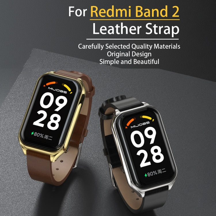 Mijobs Metal Shell Genuine Leather Watch Band