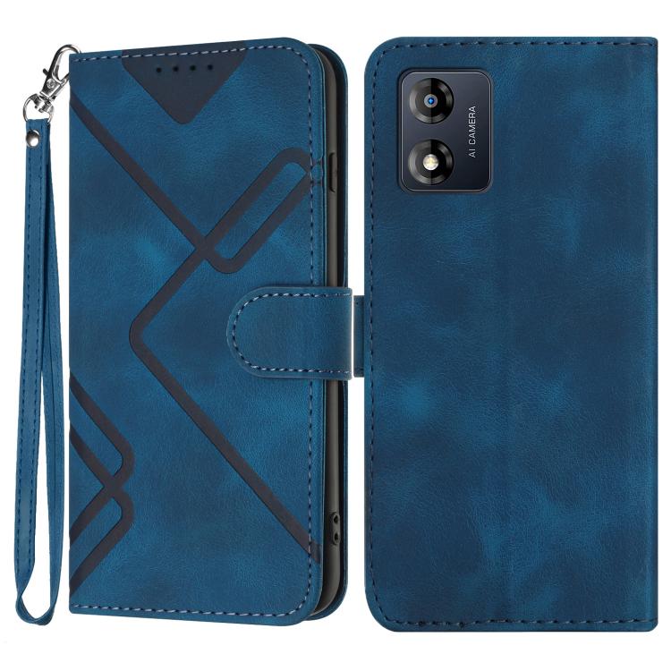 Line Pattern Skin Feel Leather Phone Case — For Motorola Moto G42