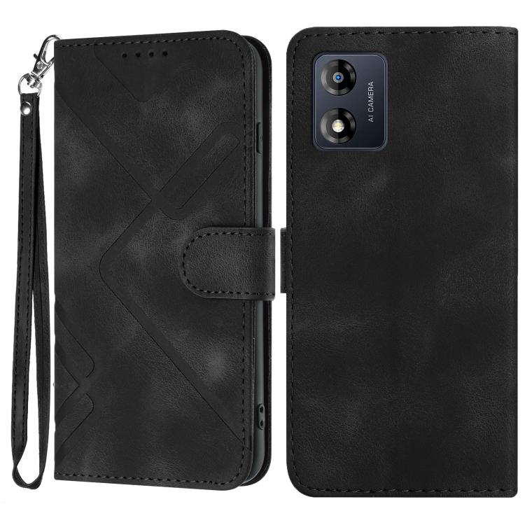 Line Pattern Skin Feel Leather Phone Case — For Motorola Moto G52