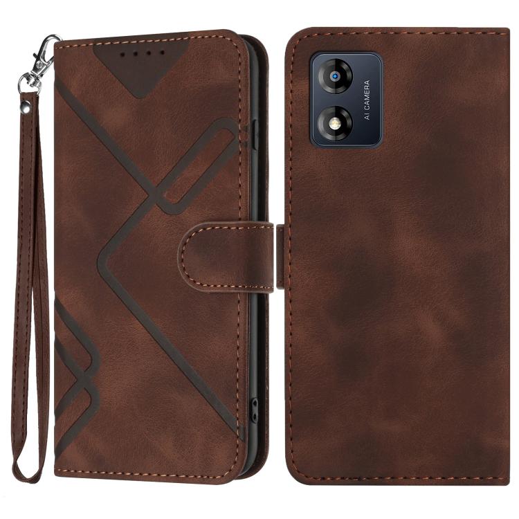 Line Pattern Skin Feel Leather Phone Case — For Motorola Moto G22