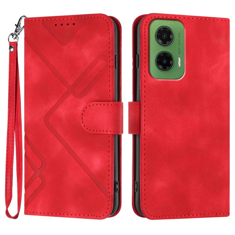 Line Pattern Skin Feel Leather Phone Case — Red