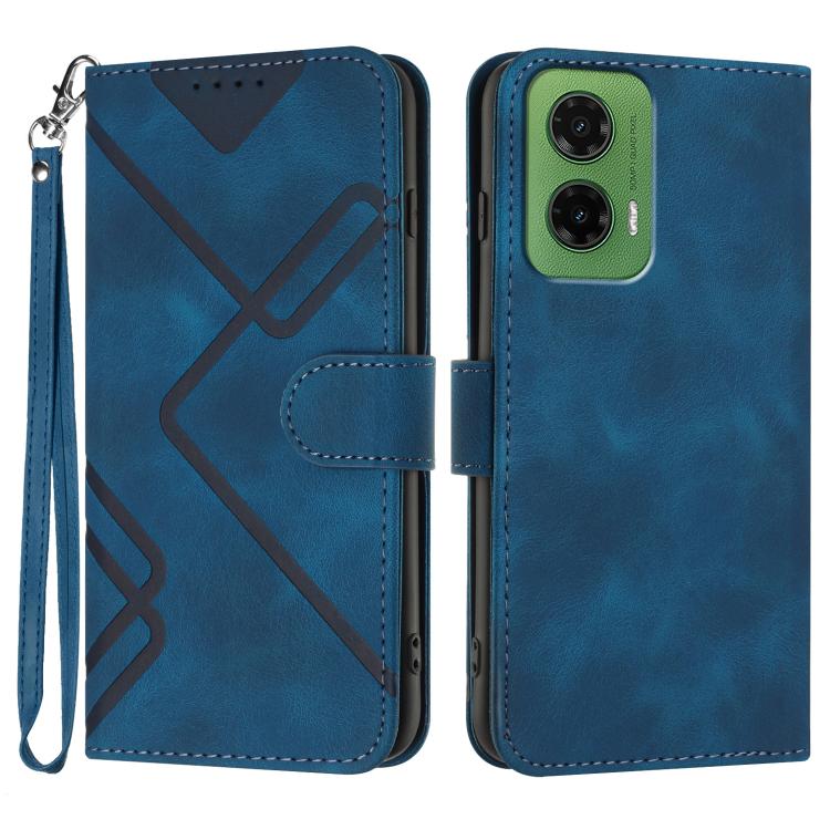 Line Pattern Skin Feel Leather Phone Case — Royal Blue
