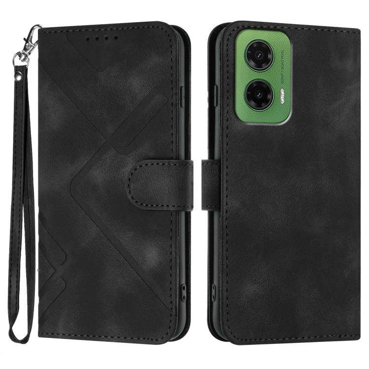 Line Pattern Skin Feel Leather Phone Case — Black
