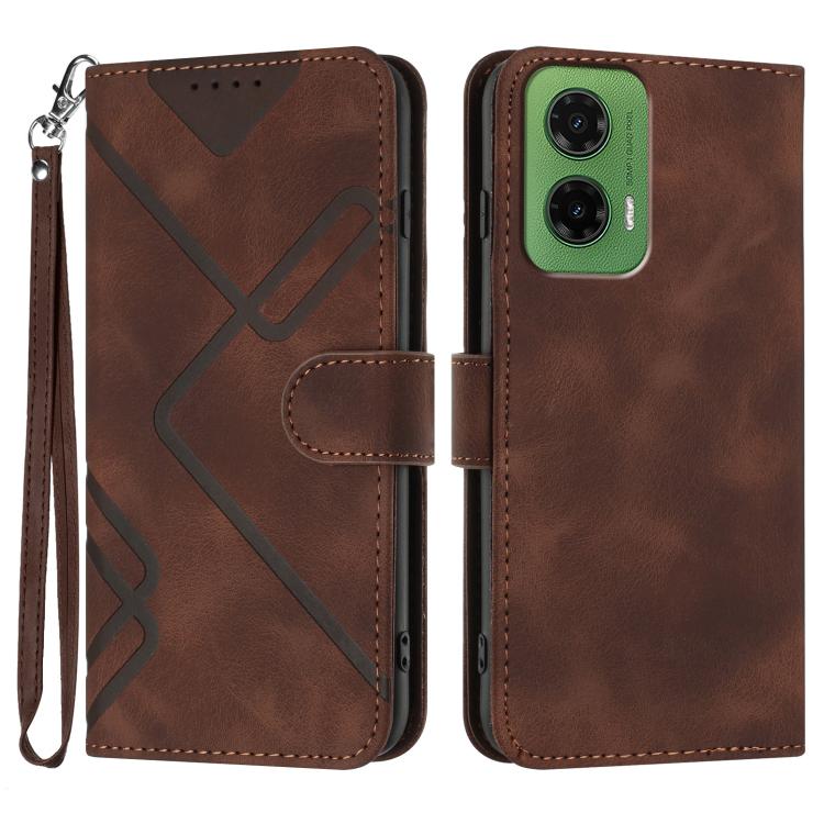 Line Pattern Skin Feel Leather Phone Case — Coffee