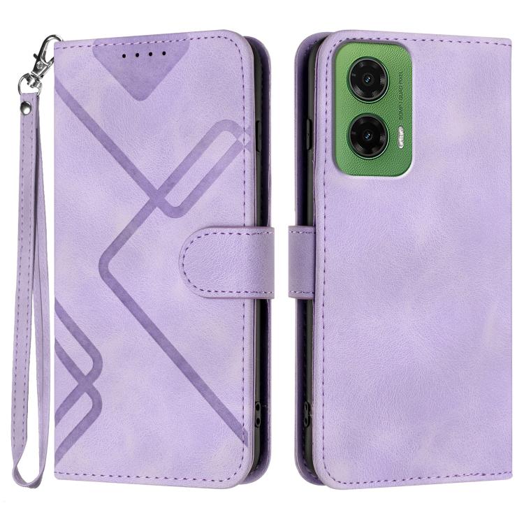 Line Pattern Skin Feel Leather Phone Case — Light Purple