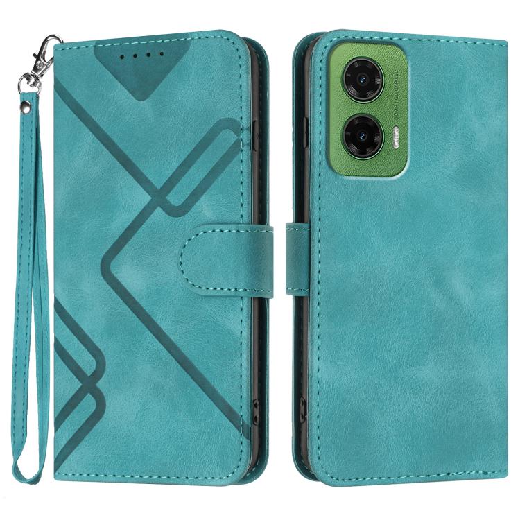 Line Pattern Skin Feel Leather Phone Case — Light Blue