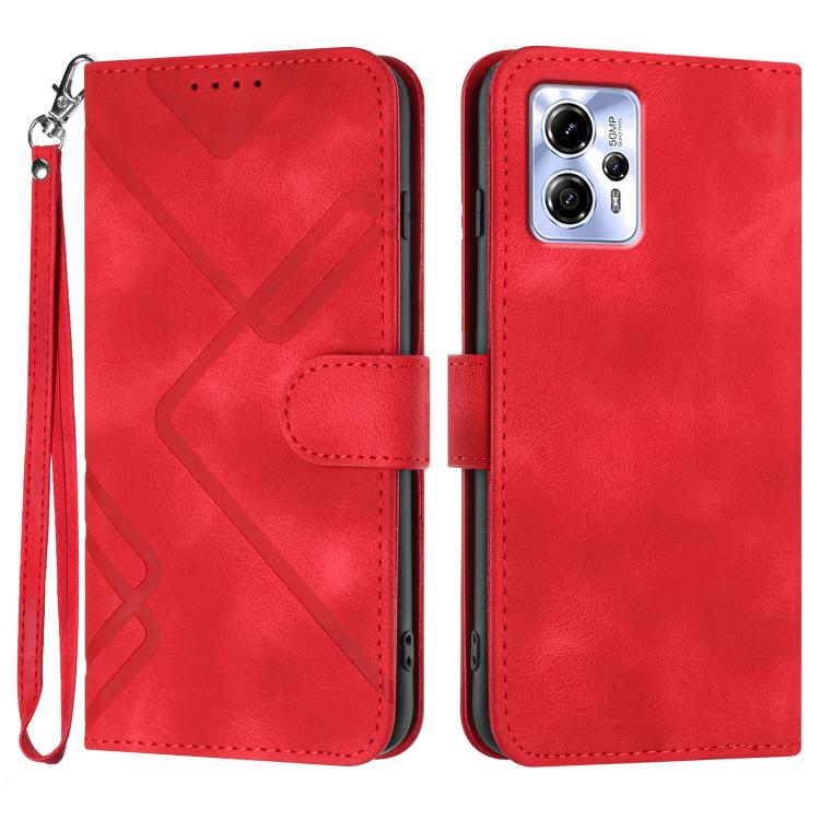 Line Pattern Skin Feel Leather Phone Case — Red
