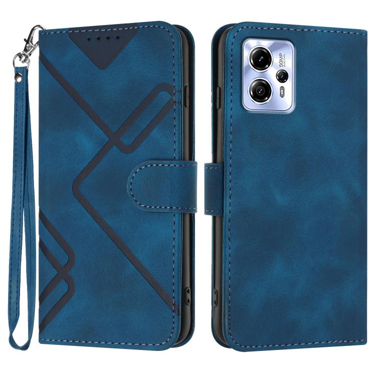 Line Pattern Skin Feel Leather Phone Case — Royal Blue