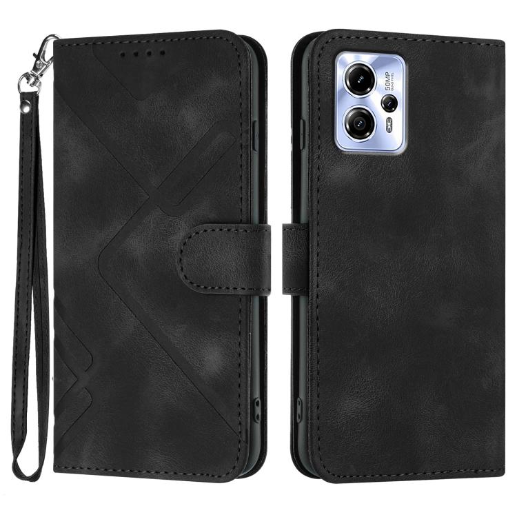 Line Pattern Skin Feel Leather Phone Case — Black