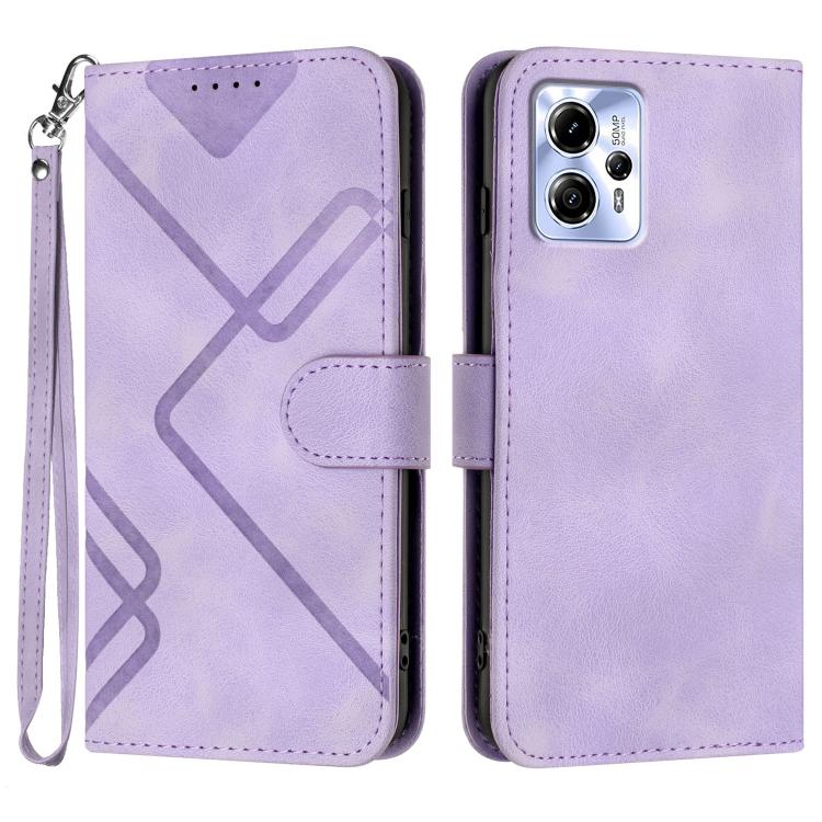 Line Pattern Skin Feel Leather Phone Case — Light Purple