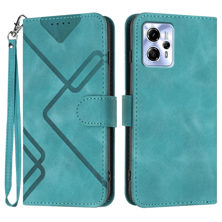 Line Pattern Skin Feel Leather Phone Case — Light Blue