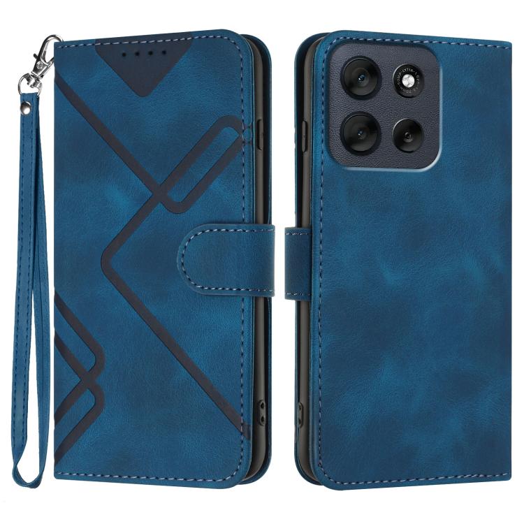 Line Pattern Skin Feel Leather Phone Case — Royal Blue