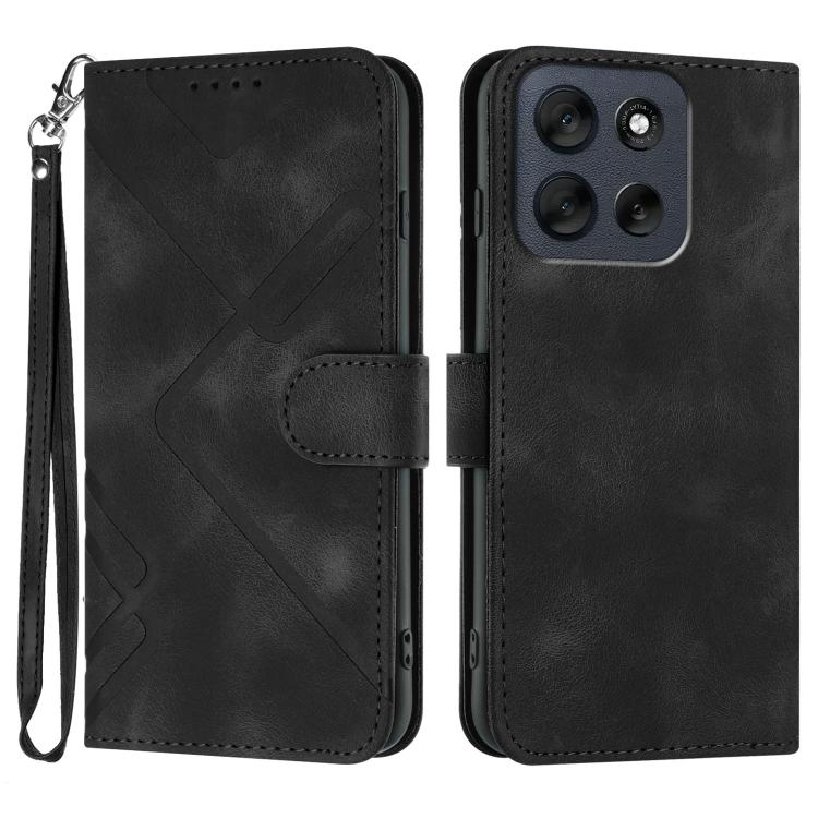 Line Pattern Skin Feel Leather Phone Case — Black