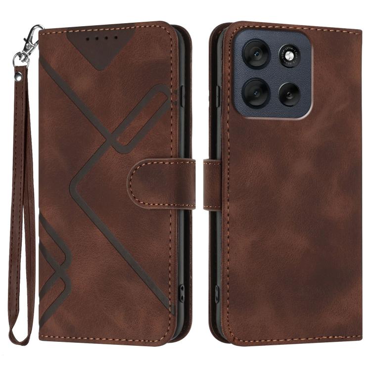 Line Pattern Skin Feel Leather Phone Case — Coffee