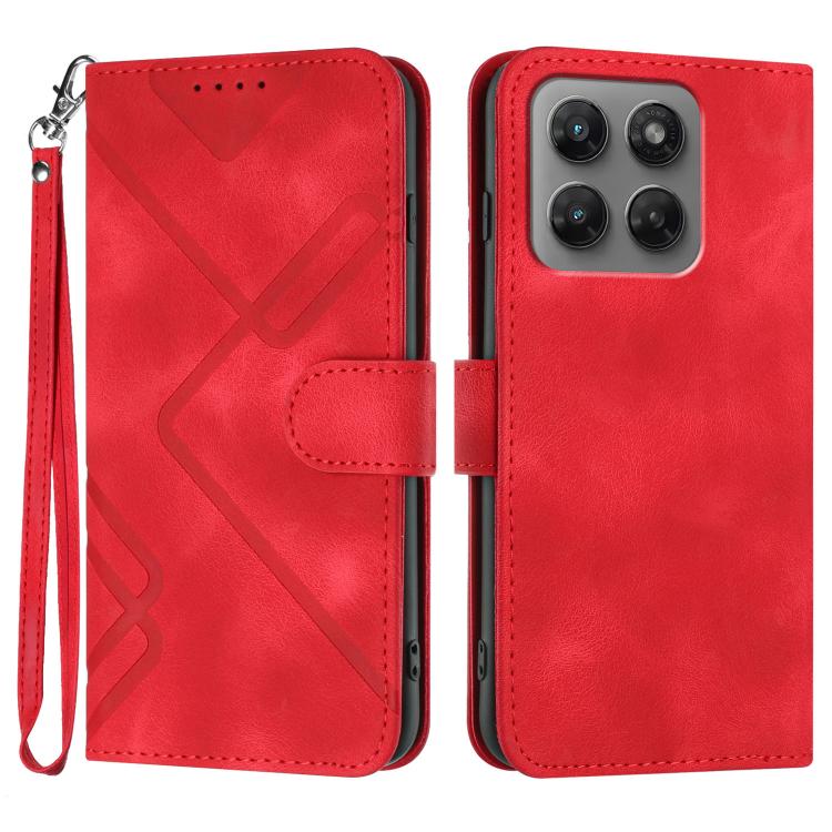 Line Pattern Skin Feel Leather Phone Case — Red
