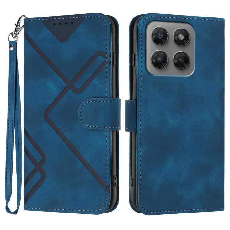 Line Pattern Skin Feel Leather Phone Case — Royal Blue