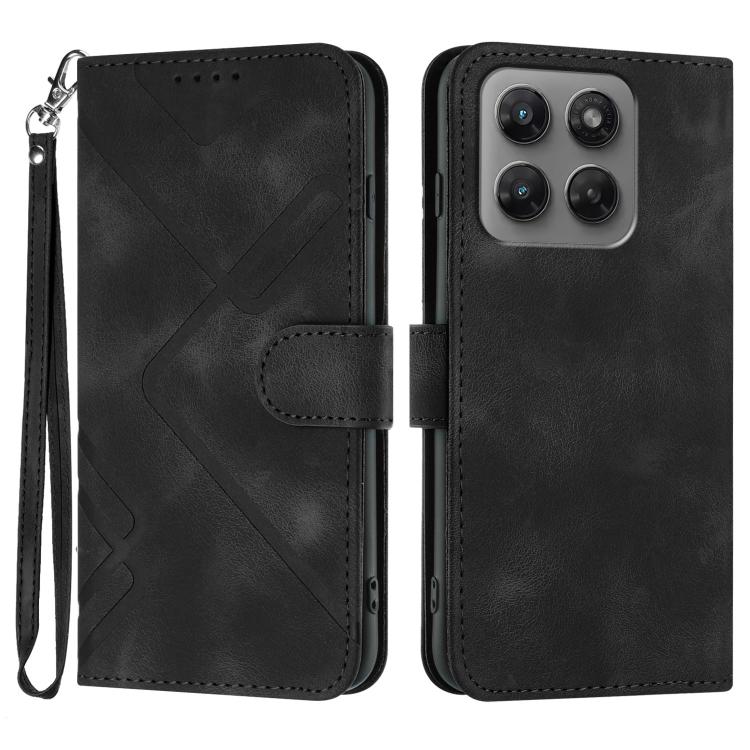 Line Pattern Skin Feel Leather Phone Case — Black