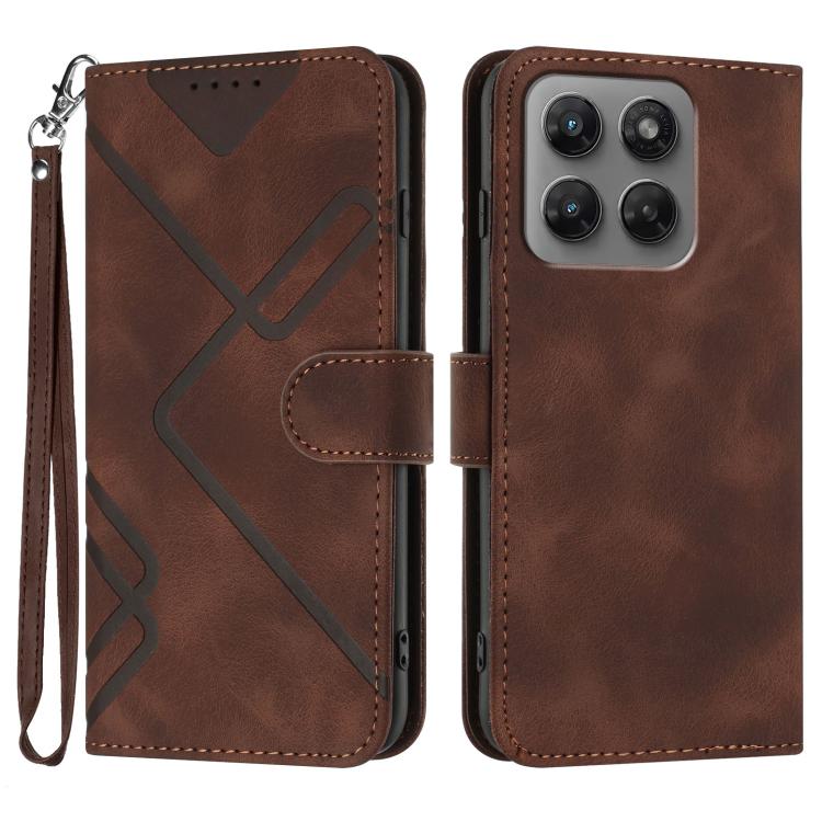 Line Pattern Skin Feel Leather Phone Case — Coffee