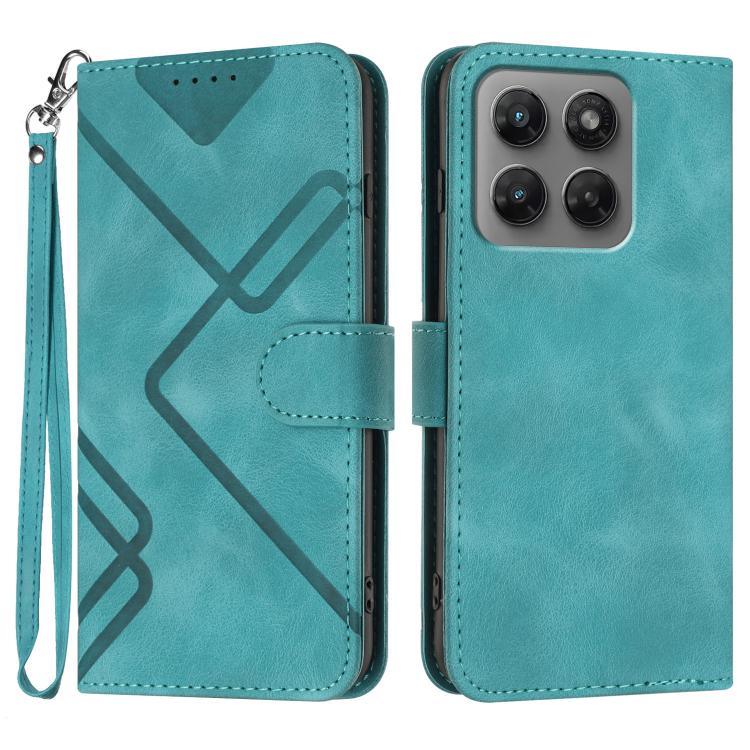 Line Pattern Skin Feel Leather Phone Case — Light Blue