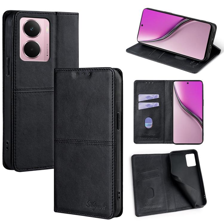 Cow Texture Magnetic Leather Phone Case — Dark Brown