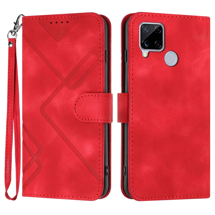 Line Pattern Skin Feel Leather Phone Case — Light Blue