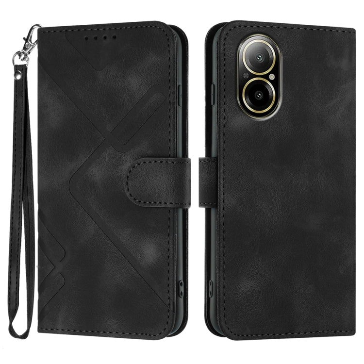 Line Pattern Skin Feel Leather Phone Case — For Realme 9 Pro+