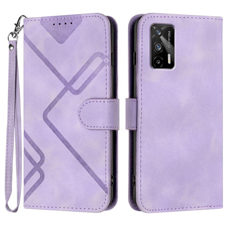 Line Pattern Skin Feel Leather Phone Case — Coffee