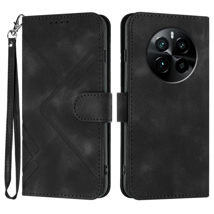 Line Pattern Skin Feel Leather Phone Case — Black