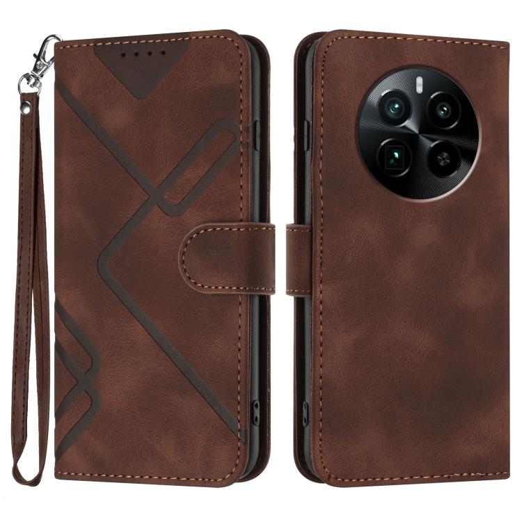 Line Pattern Skin Feel Leather Phone Case — Coffee