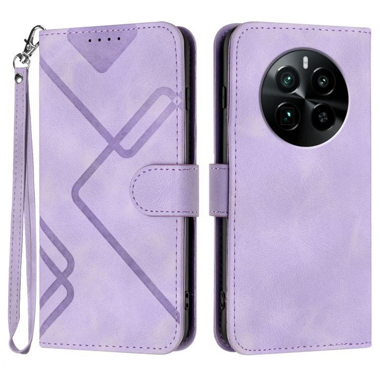 Line Pattern Skin Feel Leather Phone Case — Light Purple