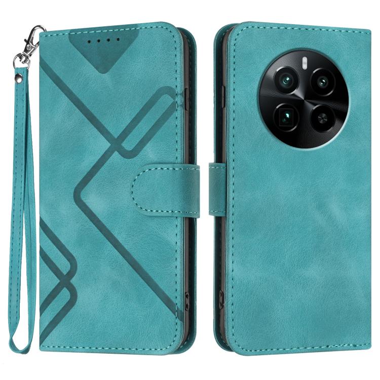 Line Pattern Skin Feel Leather Phone Case — Light Blue