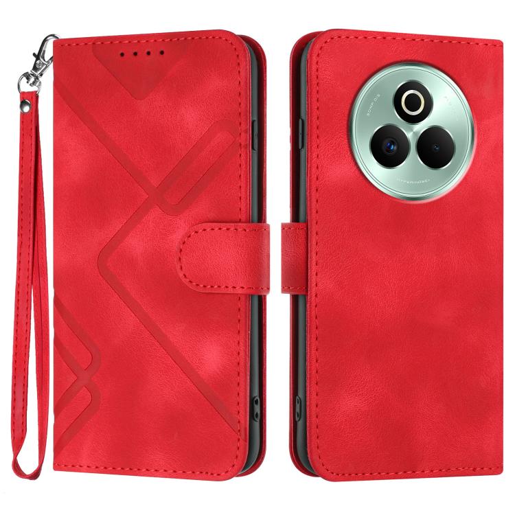 Line Pattern Skin Feel Leather Phone Case — Red