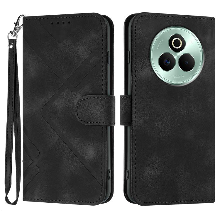 Line Pattern Skin Feel Leather Phone Case — Black
