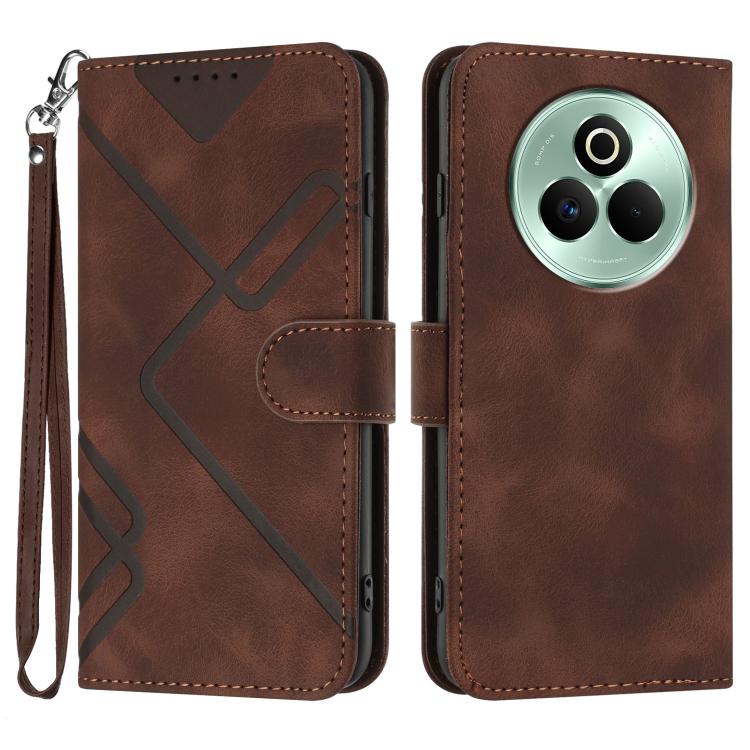 Line Pattern Skin Feel Leather Phone Case — Coffee