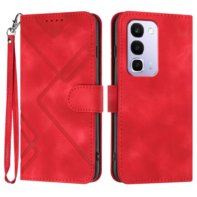 Line Pattern Skin Feel Leather Phone Case — Red